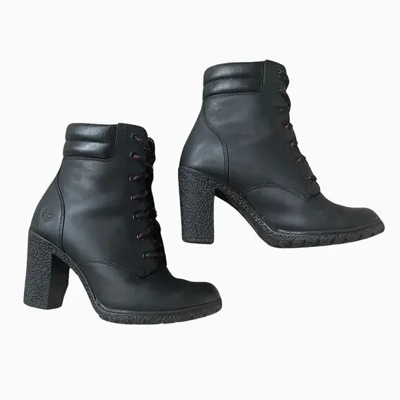 Rare Timberland Glancy Boots 7 Black Leather | Heel Lace Up Combat, Discontinued - Picture 10 of 15